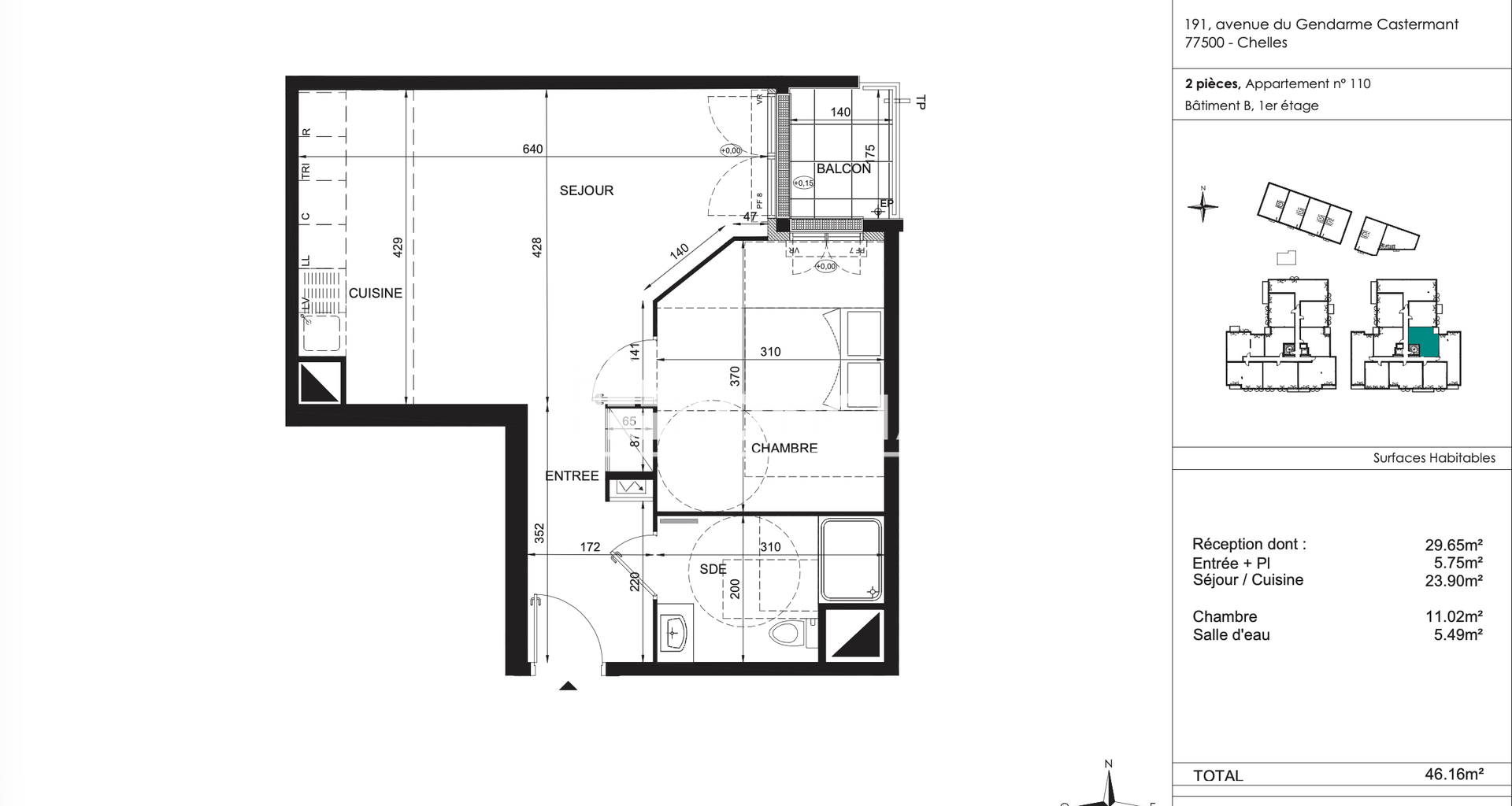 Appartement 2 pièces (46.16 m²) à louer - Chelles (77500)