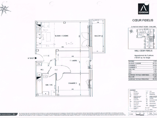 Appartement 3 pièces (57.09 m²) à louer - Challans (85300)