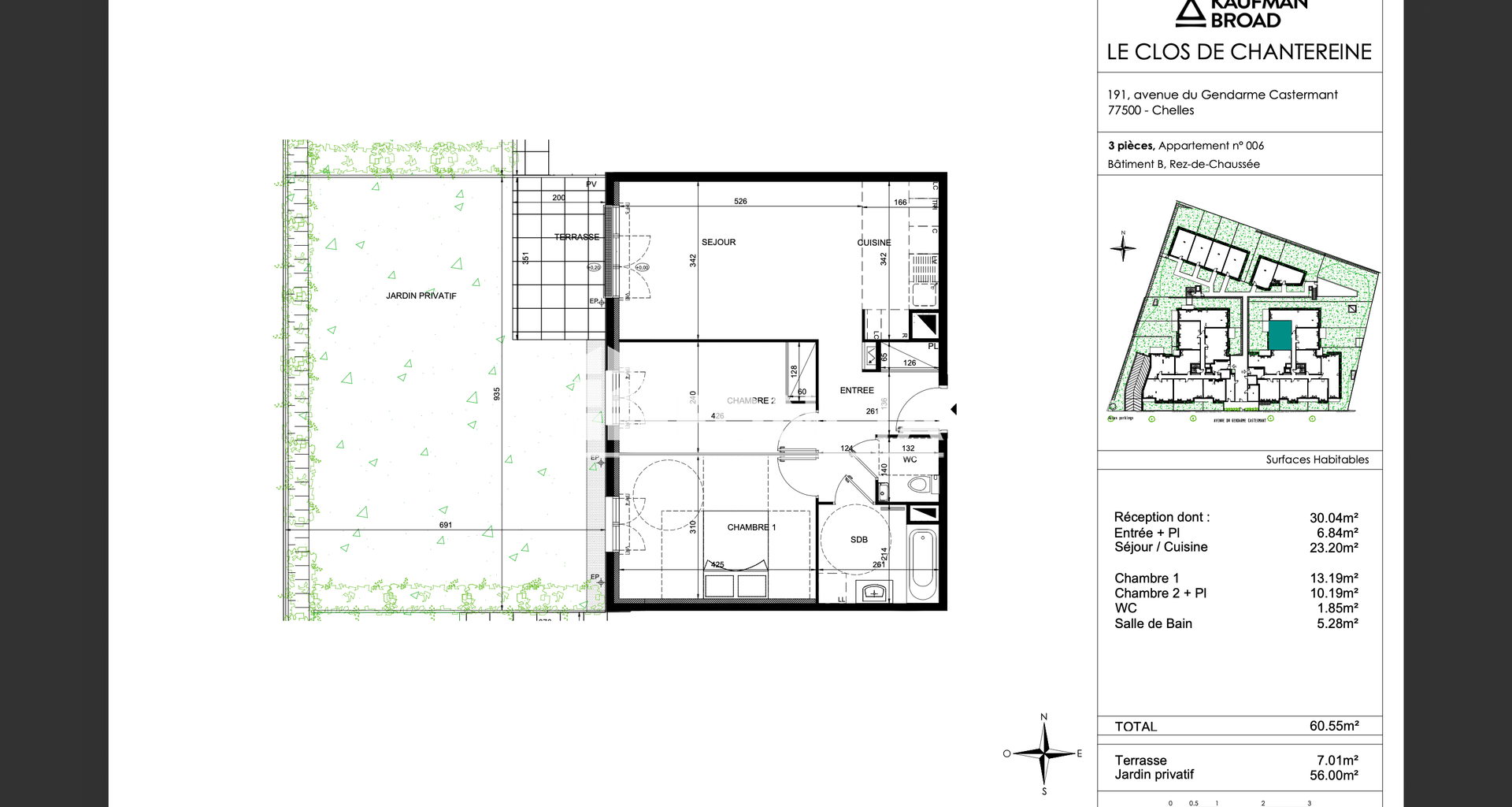 Appartement 3 pièces (60.55 m²) à louer - Chelles (77500)