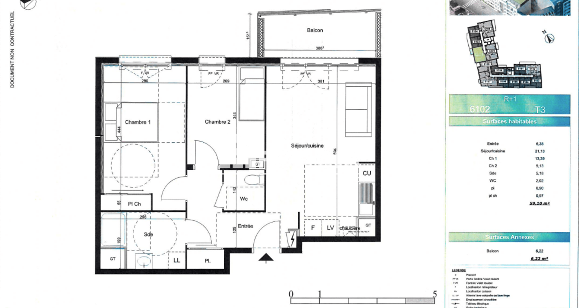 Appartement 3 pièces (58.73 m²) à louer - Rouen (76100)