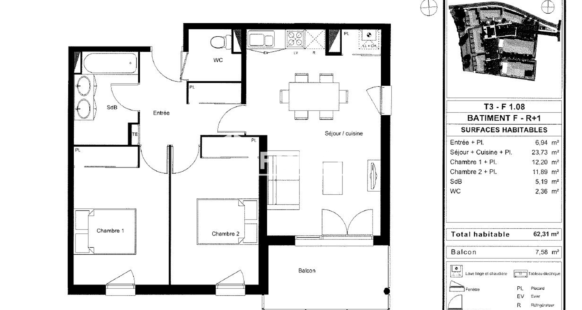 Appartement 3 pièces (62.31 m²) à louer - Seysses (31600)