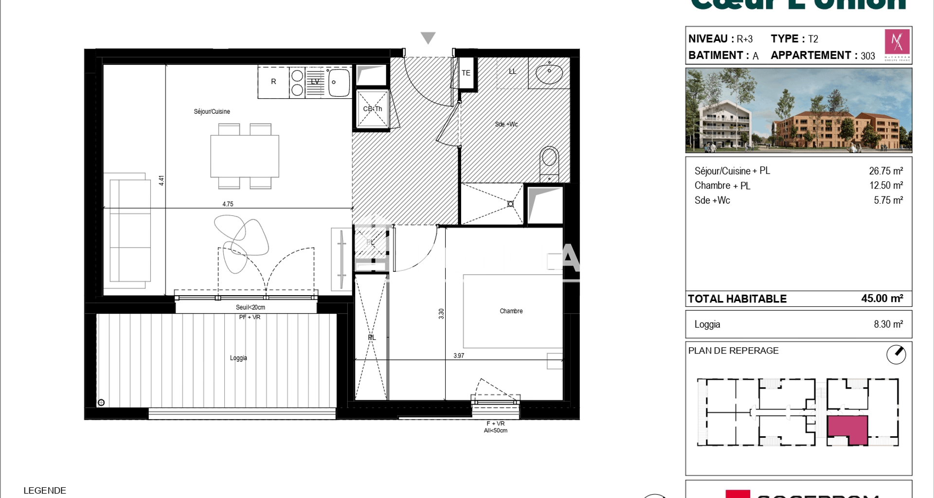 Appartement 2 pièces (45 m²) à louer - L'union (31240)