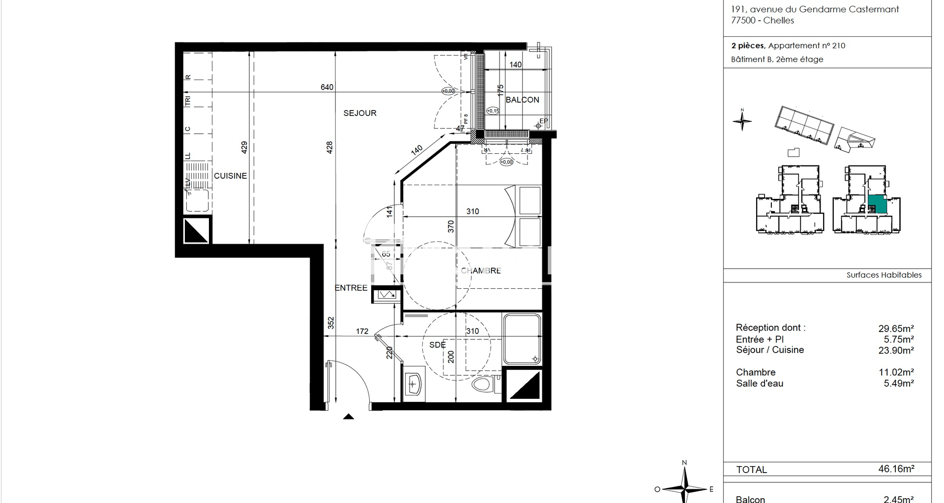 Appartement 2 pièces (46.16 m²) à louer - Chelles (77500)