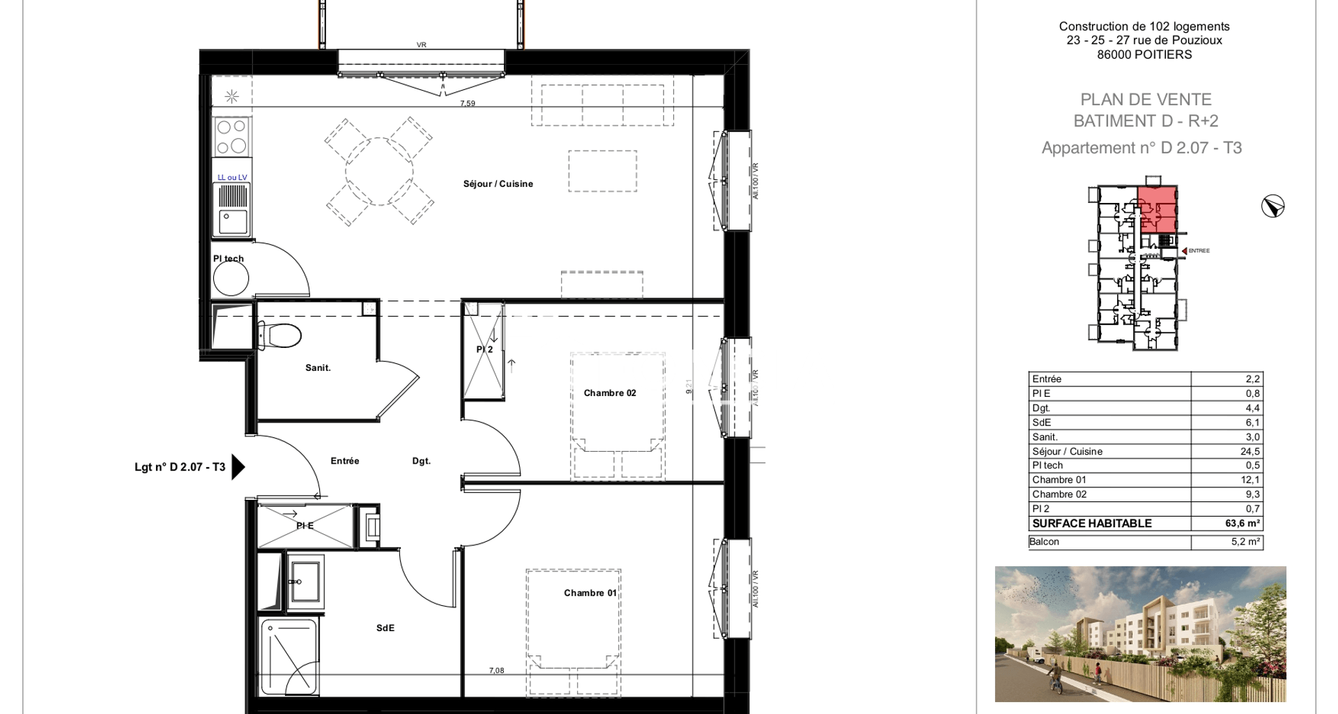 Appartement 3 pièces (63 m²) à louer - Poitiers (86000)
