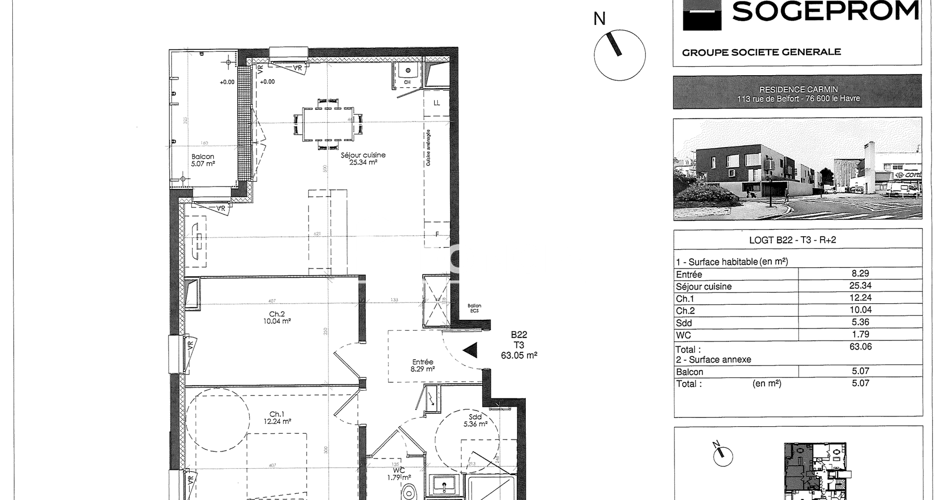 Appartement 3 pièces (63.06 m²) à louer - Le Havre (76600)